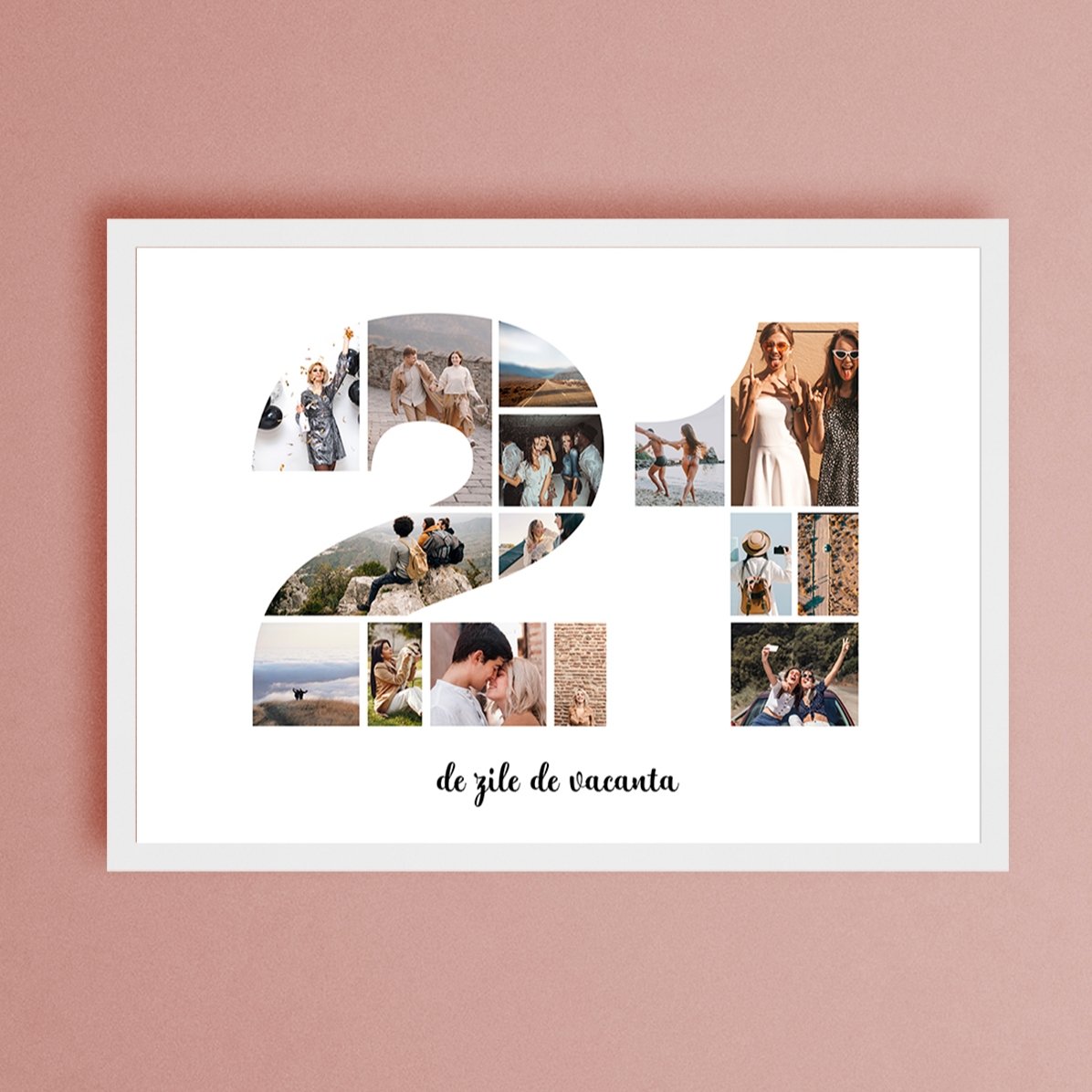Tablou landscape personalizat cu 15 poze model numărul 21 și mesaj text