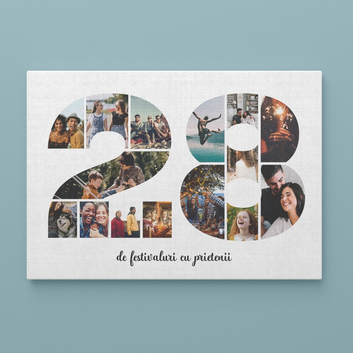 Tablou landscape personalizat cu 15 poze model numărul 28 și mesaj text 