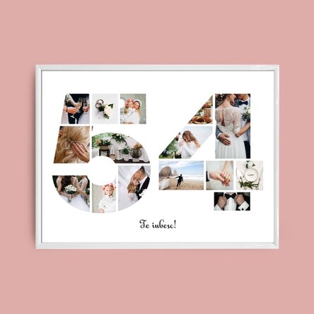 Personalised landscape canvas with 15 photos, model number 54, and text message