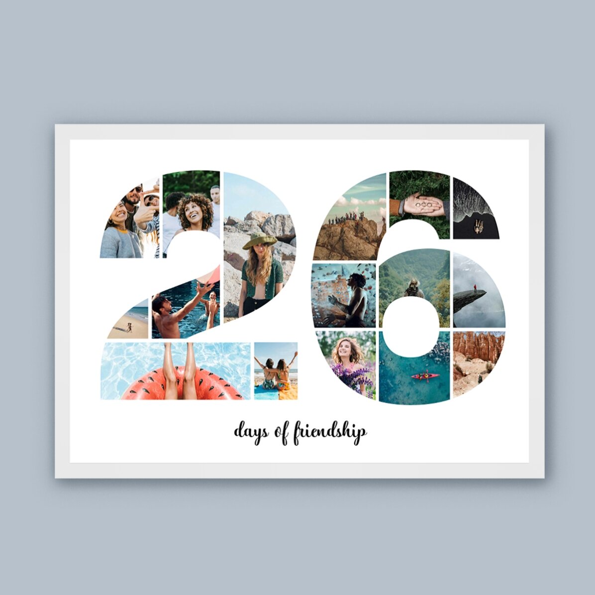 Tablou landscape personalizat cu 16 poze model numărul 26 și mesaj text