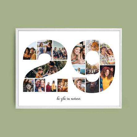 Personalised landscape canvas with 16 photos, model number 29, and text message