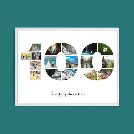 Personalised landscape canvas with 17 photos, model number 100 and text message