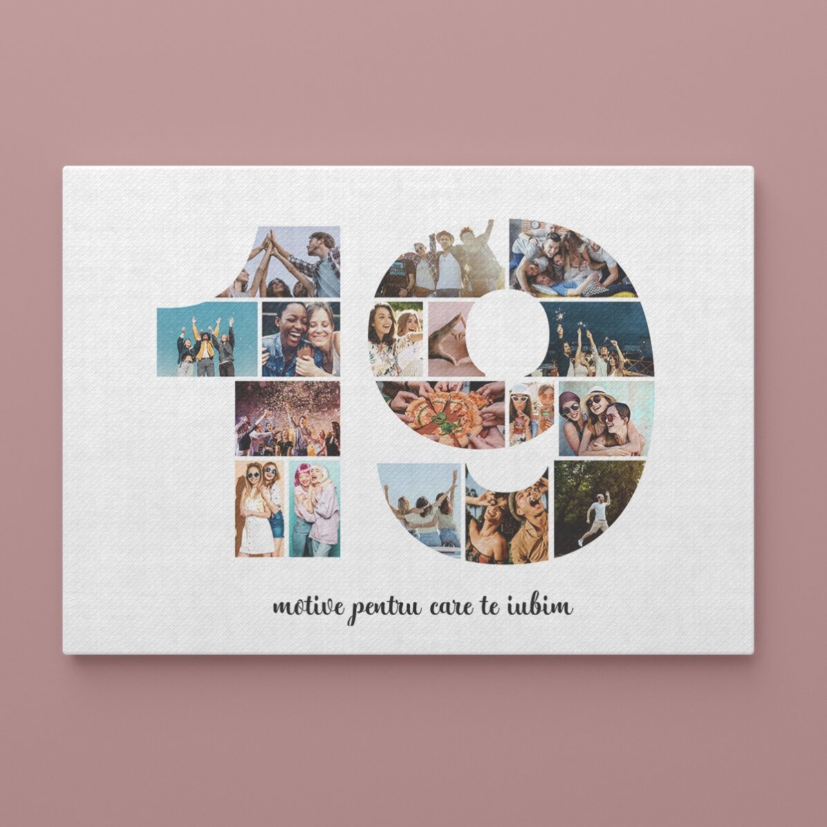 Tablou landscape personalizat cu 17 poze model numărul 19 și mesaj text