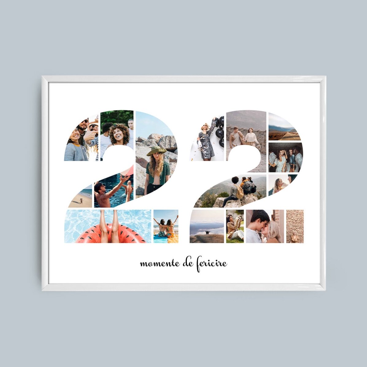 Personalised landscape canvas with 17 photos, model number 22, and text message