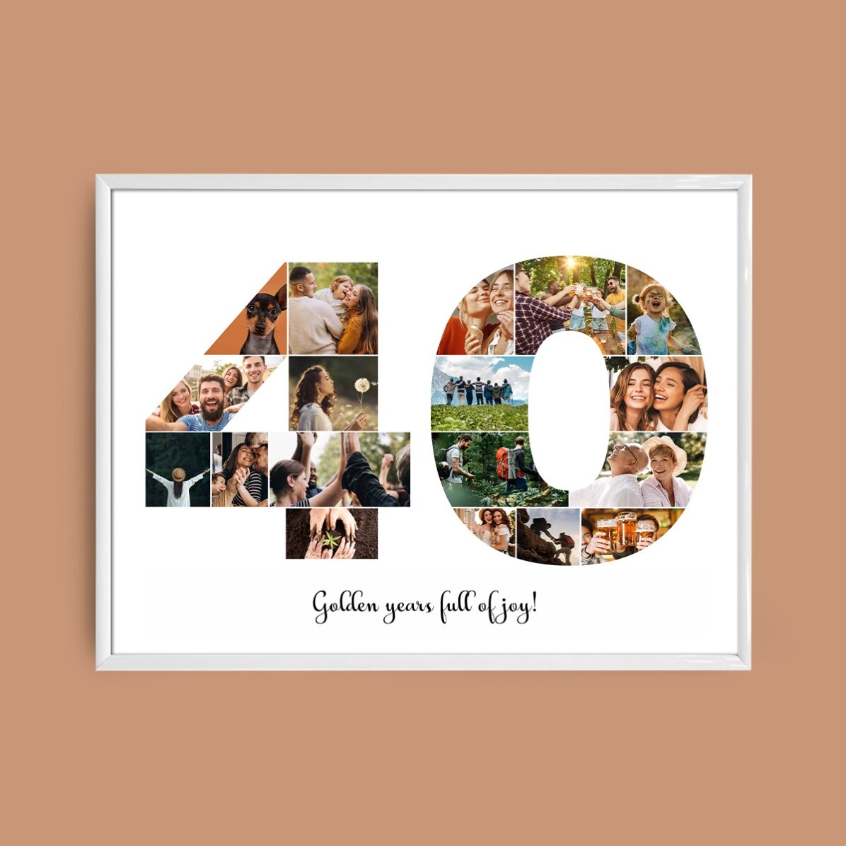 Personalised landscape canvas with 18 photos, model number 40, and text message