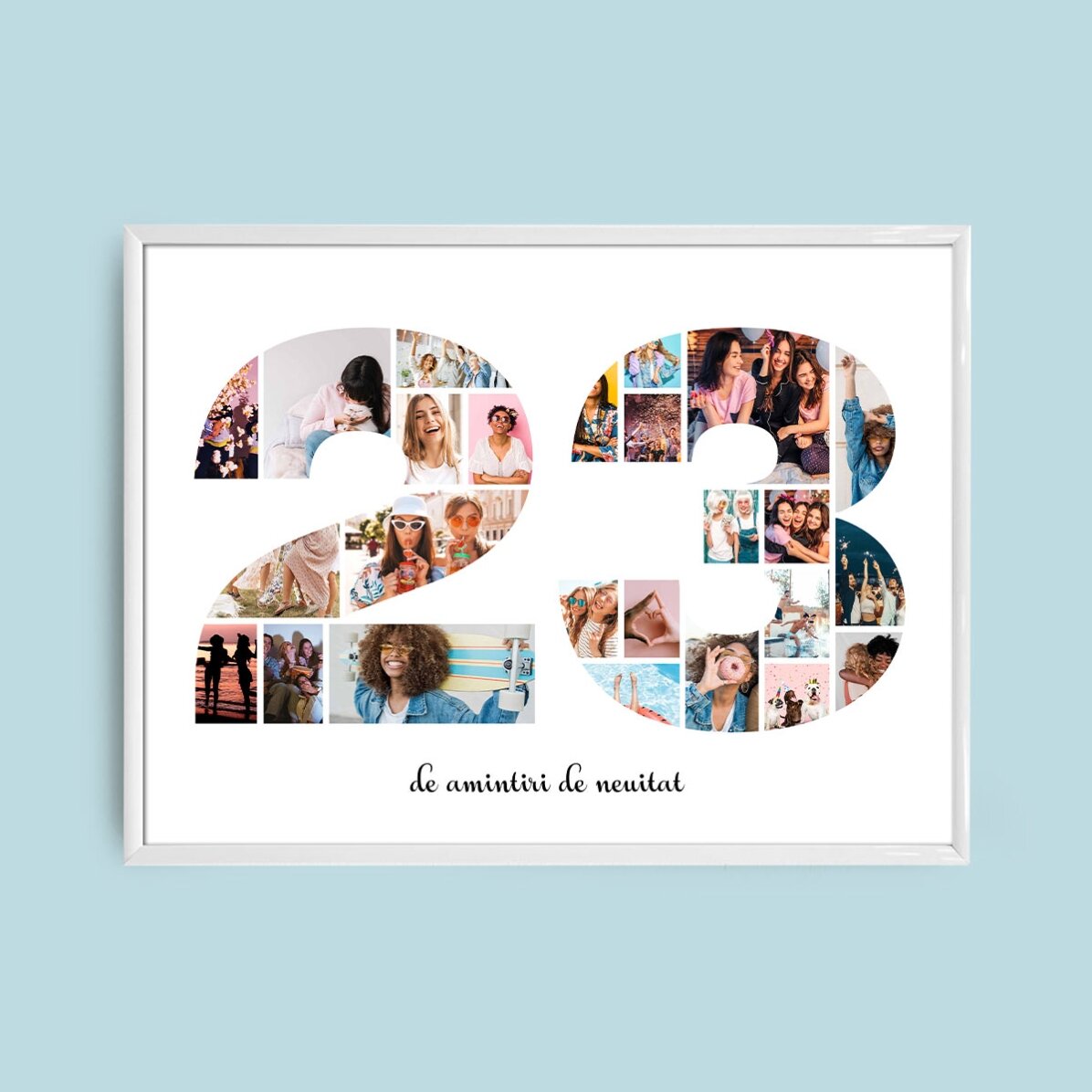 Personalised landscape canvas with 25 photos, model number 23, and text message