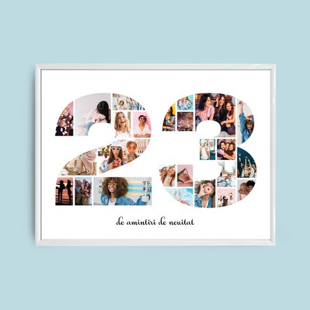 Personalised landscape canvas with 25 photos, model number 23, and text message