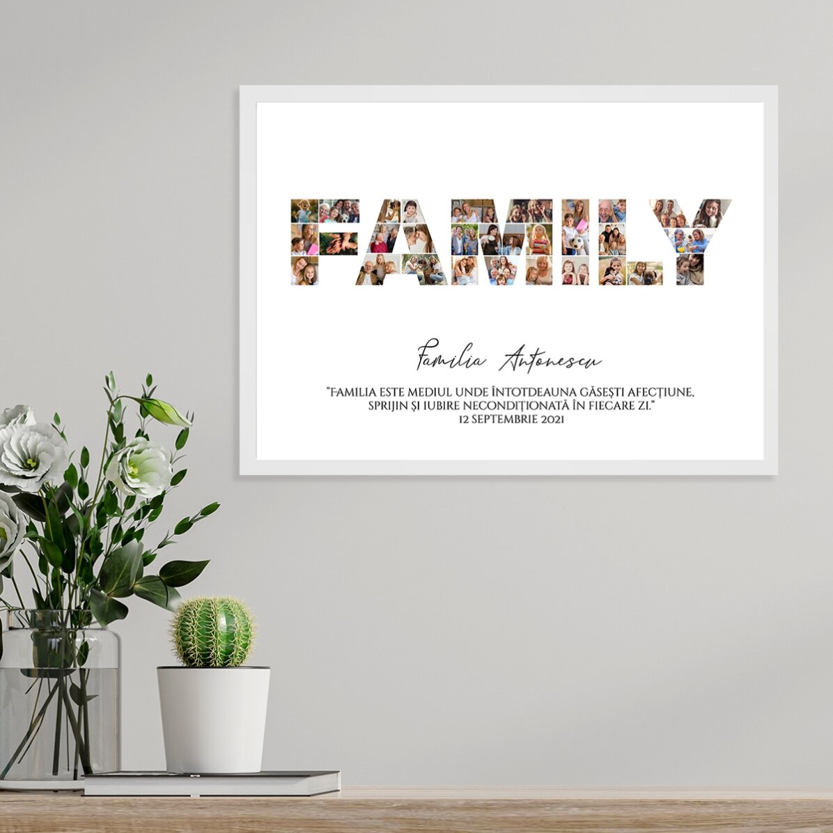 Tablou landscape personalizat cu 30 de poze și text - Family