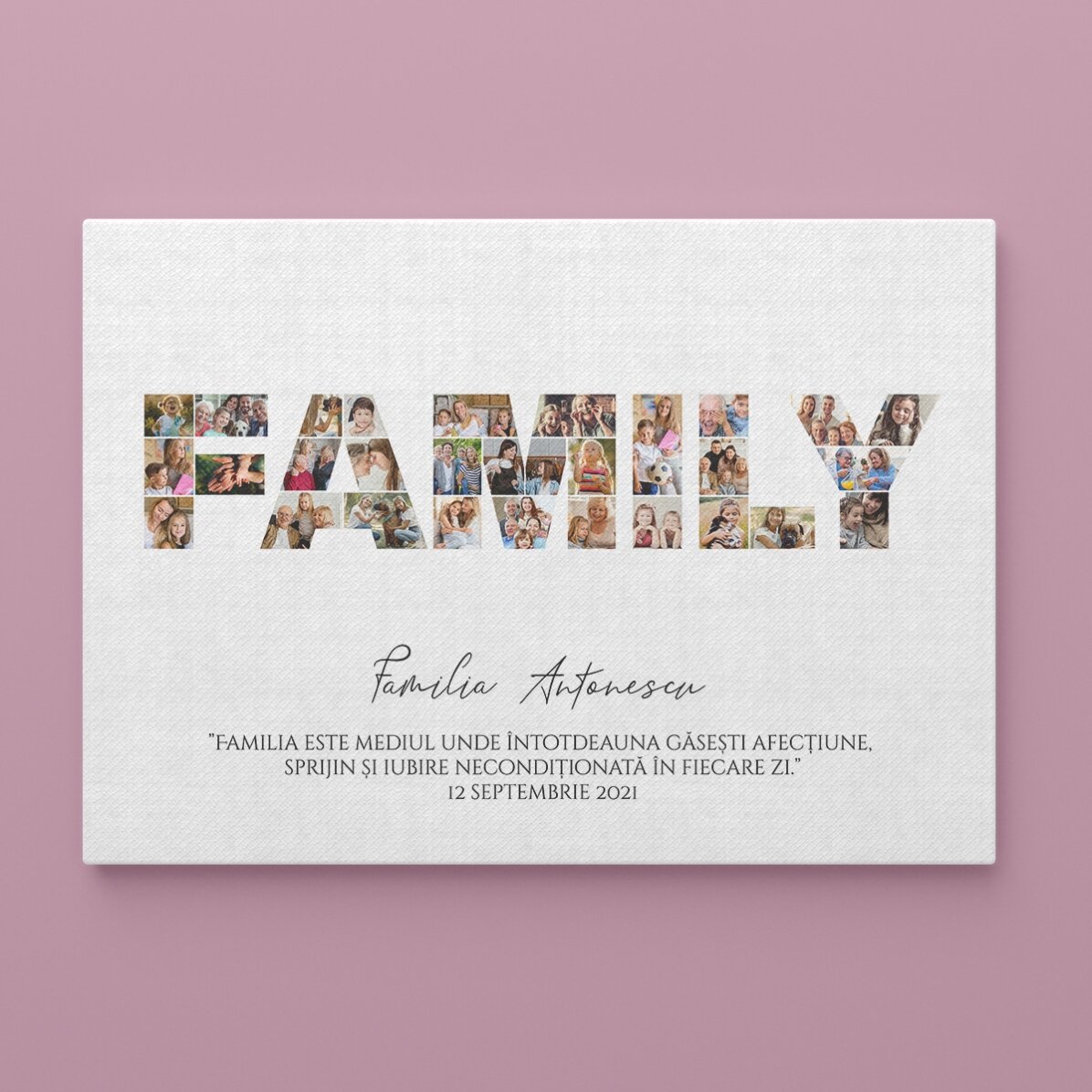 Tablou landscape personalizat cu 30 de poze și text - Family
