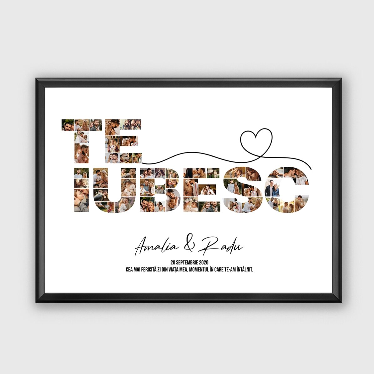 Tablou landscape personalizat cu 49 poze și text - Te iubesc