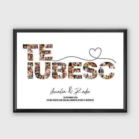 Tablou landscape personalizat cu 49 poze și text - Te iubesc