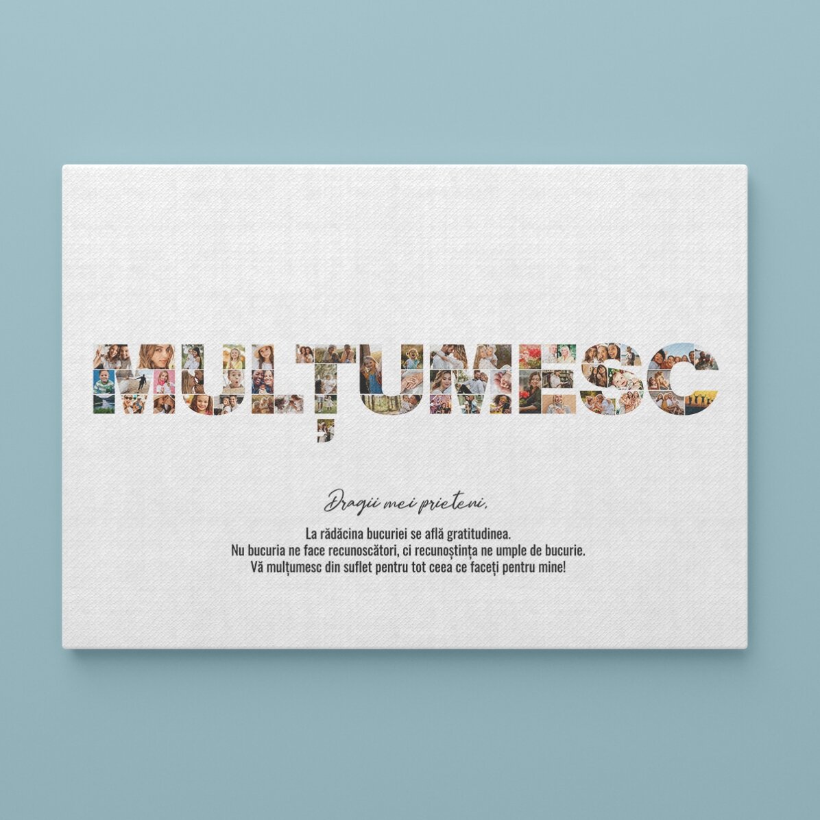 Tablou landscape personalizat cu 52 poze și text - MULȚUMESC