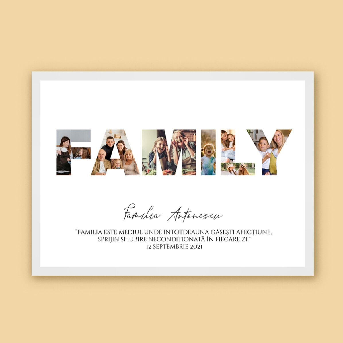 Tablou landscape personalizat cu 7 poze și text - Family