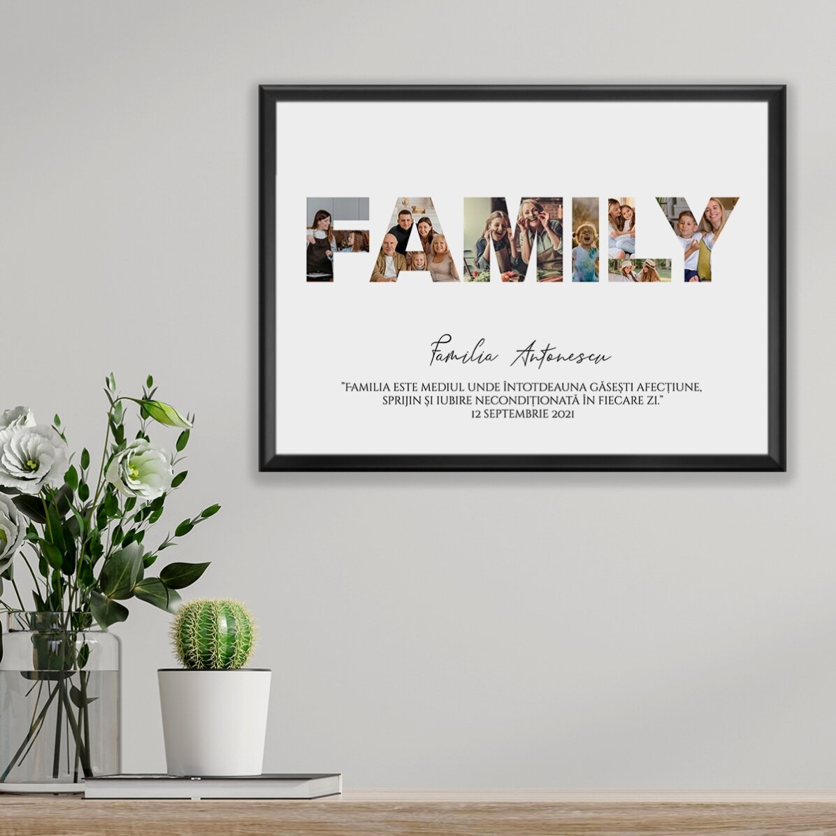 Tablou landscape personalizat cu 7 poze și text - Family