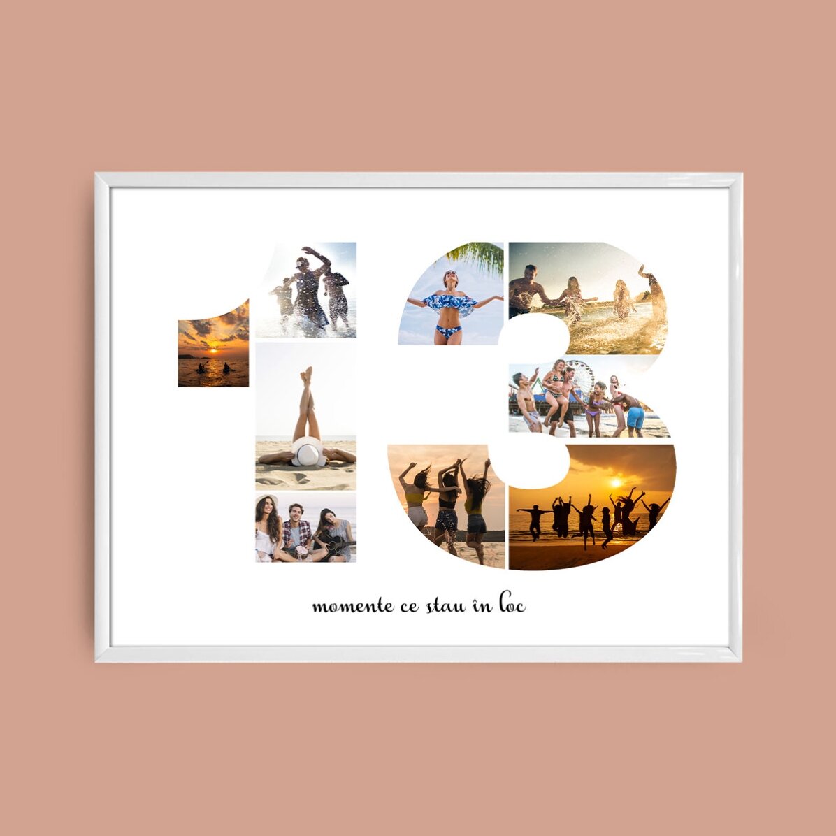 Personalised landscape canvas with 9 photos, model number 13 and text message