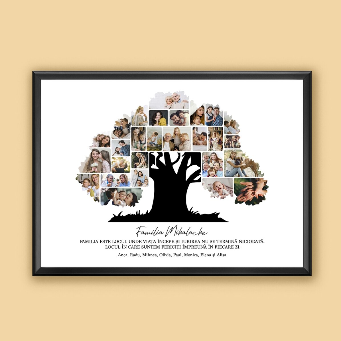 Tablou landscape personalizat cu poze și text - Familia noastră