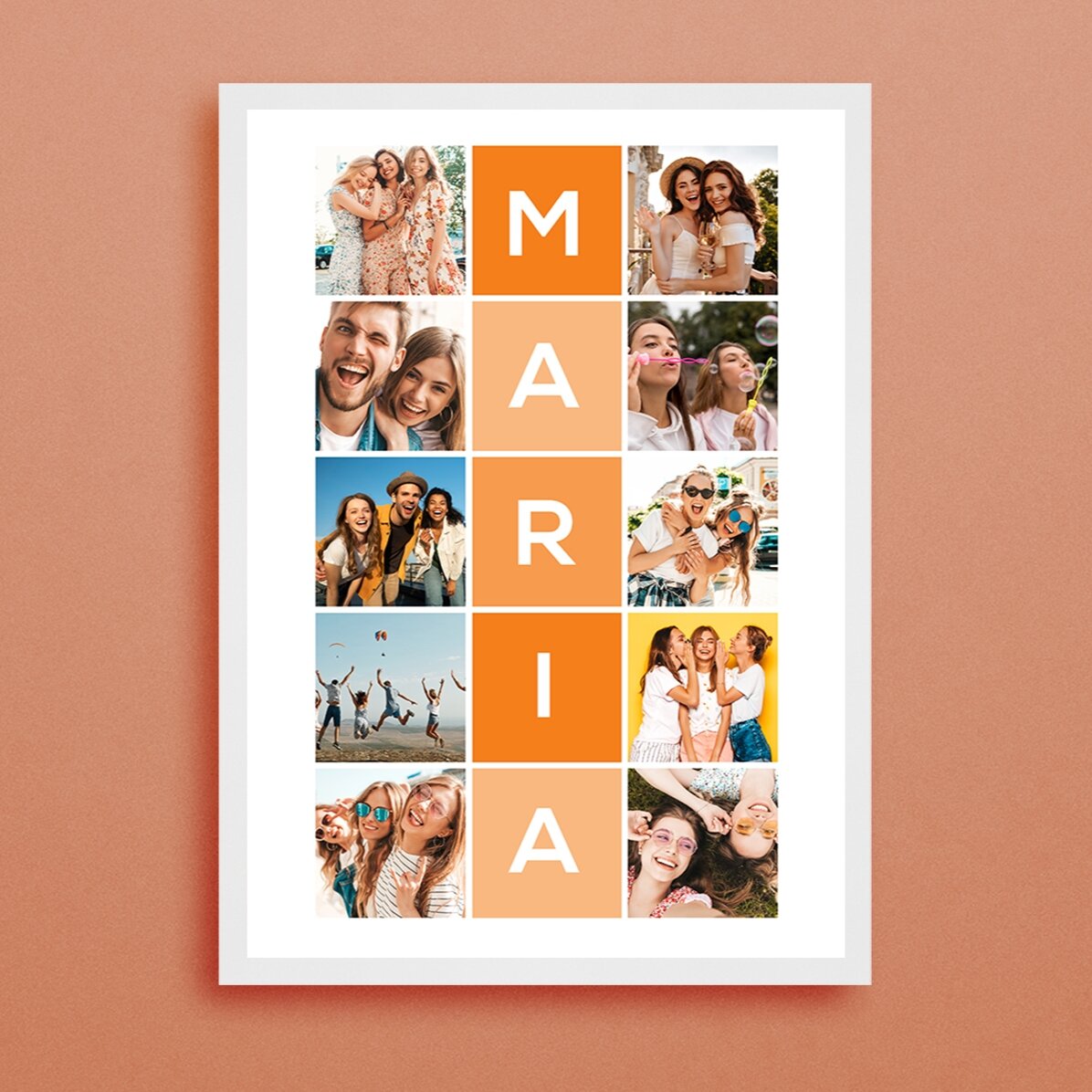 Tablou personalizat cu 10 poze și nume din 5 litere