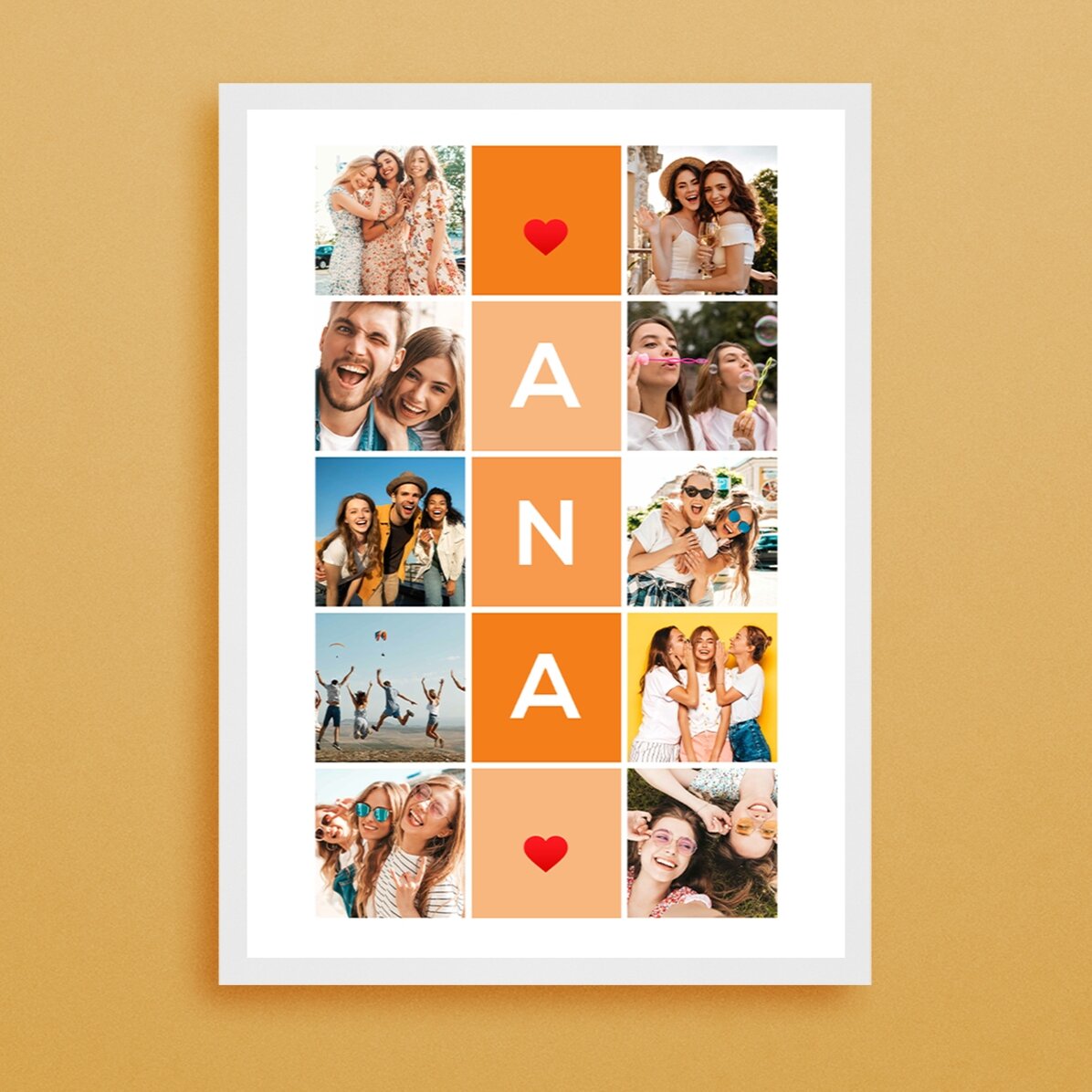 Tablou personalizat cu 10 poze și nume din 5 litere