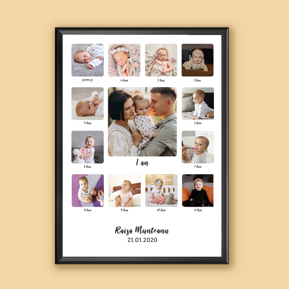 Tablou personalizat cu 13 poze și text - Primul meu an