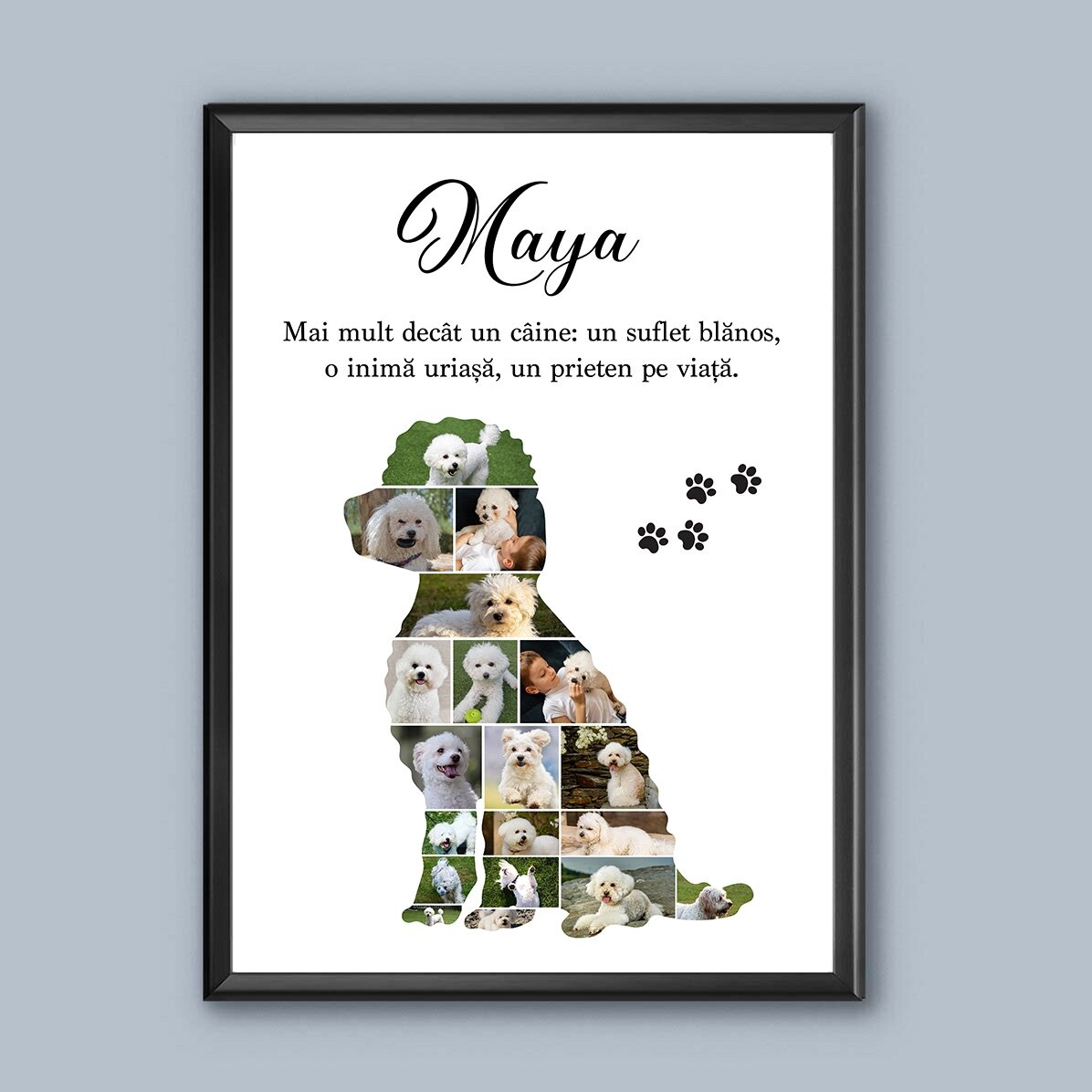 Tablou personalizat cu 19 poze și text - Cățel de talie mică 