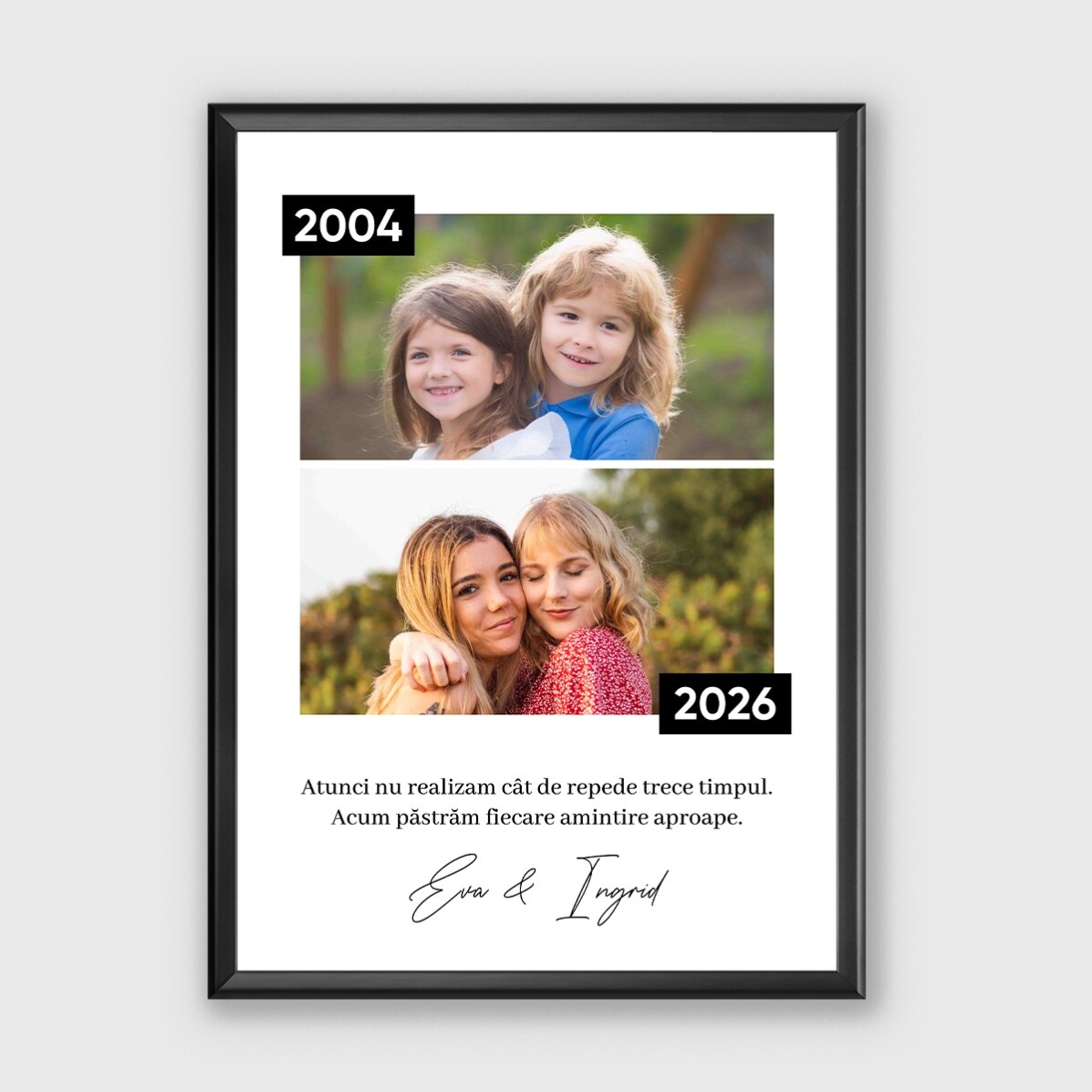 Personalised picture frame with 2 photos and a message – Then and now