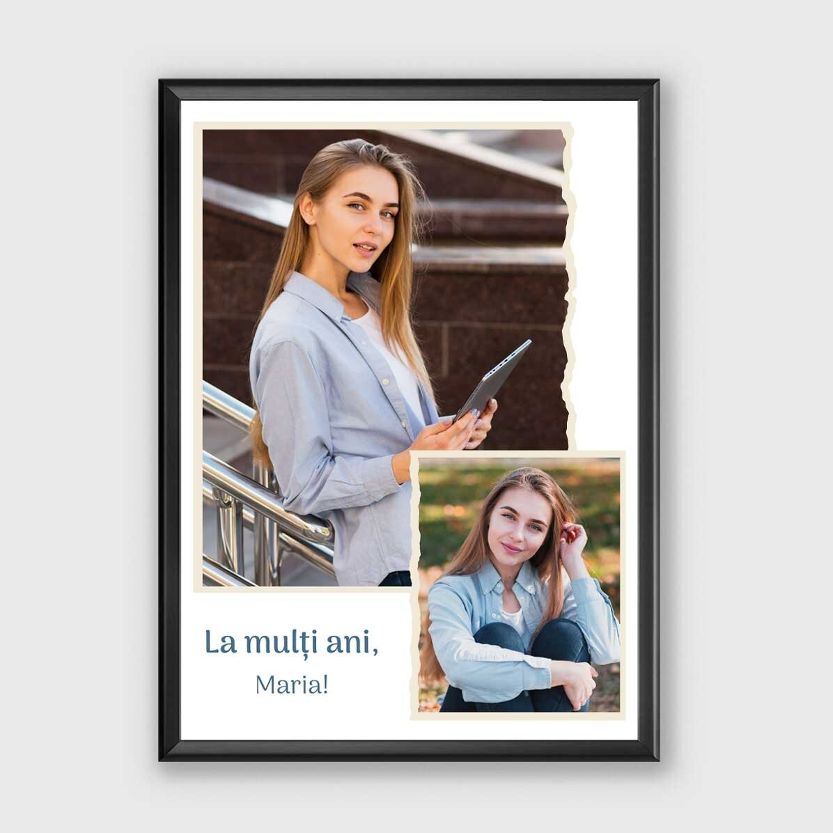 Tablou personalizat cu 2 poze și text - Te iubesc!