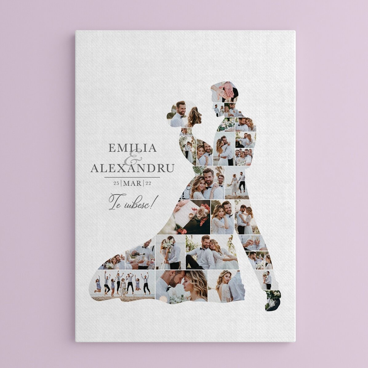 Tablou personalizat cu 28 poze și text pentru nuntă - Mire și mireasă