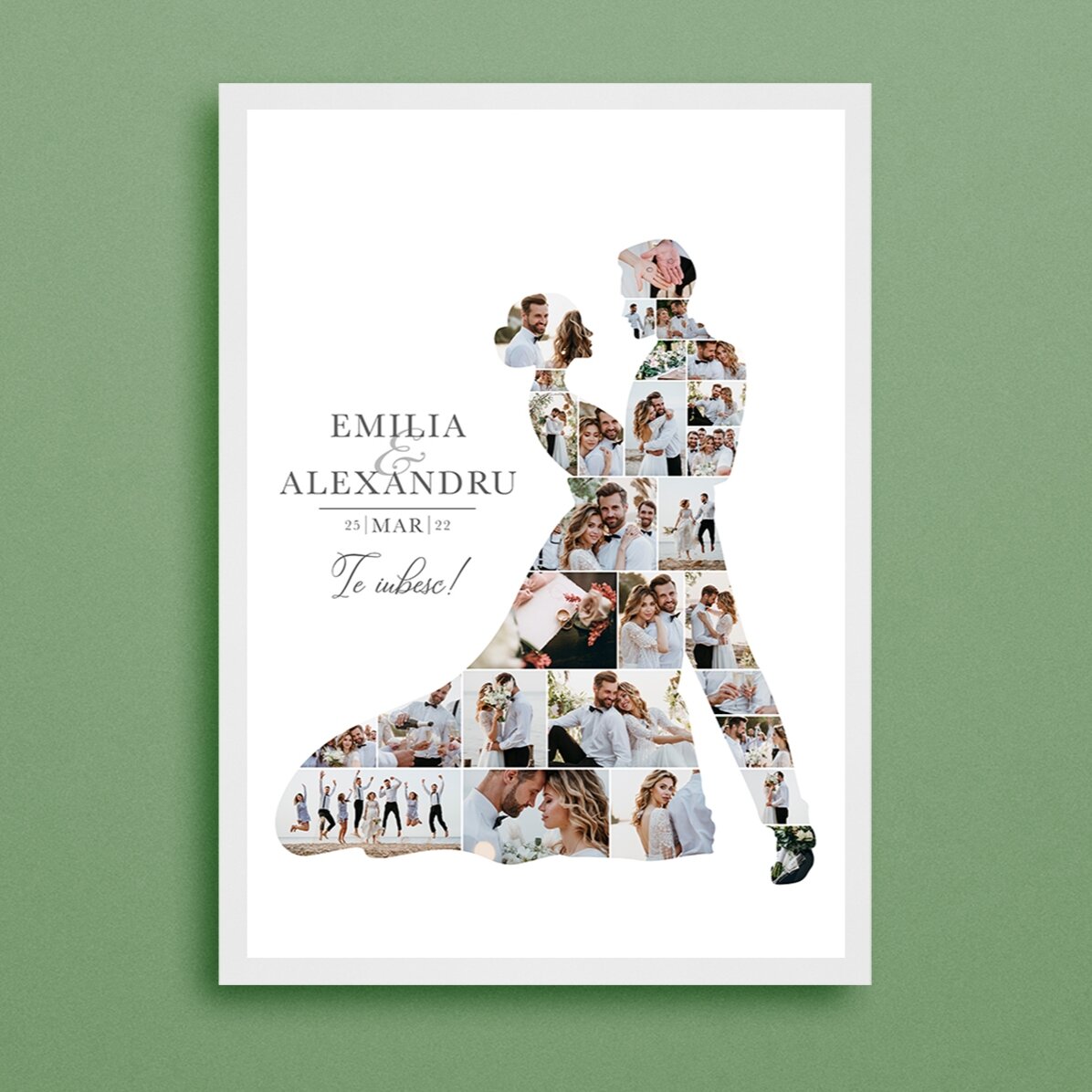 Tablou personalizat cu 28 poze și text pentru nuntă - Mire și mireasă