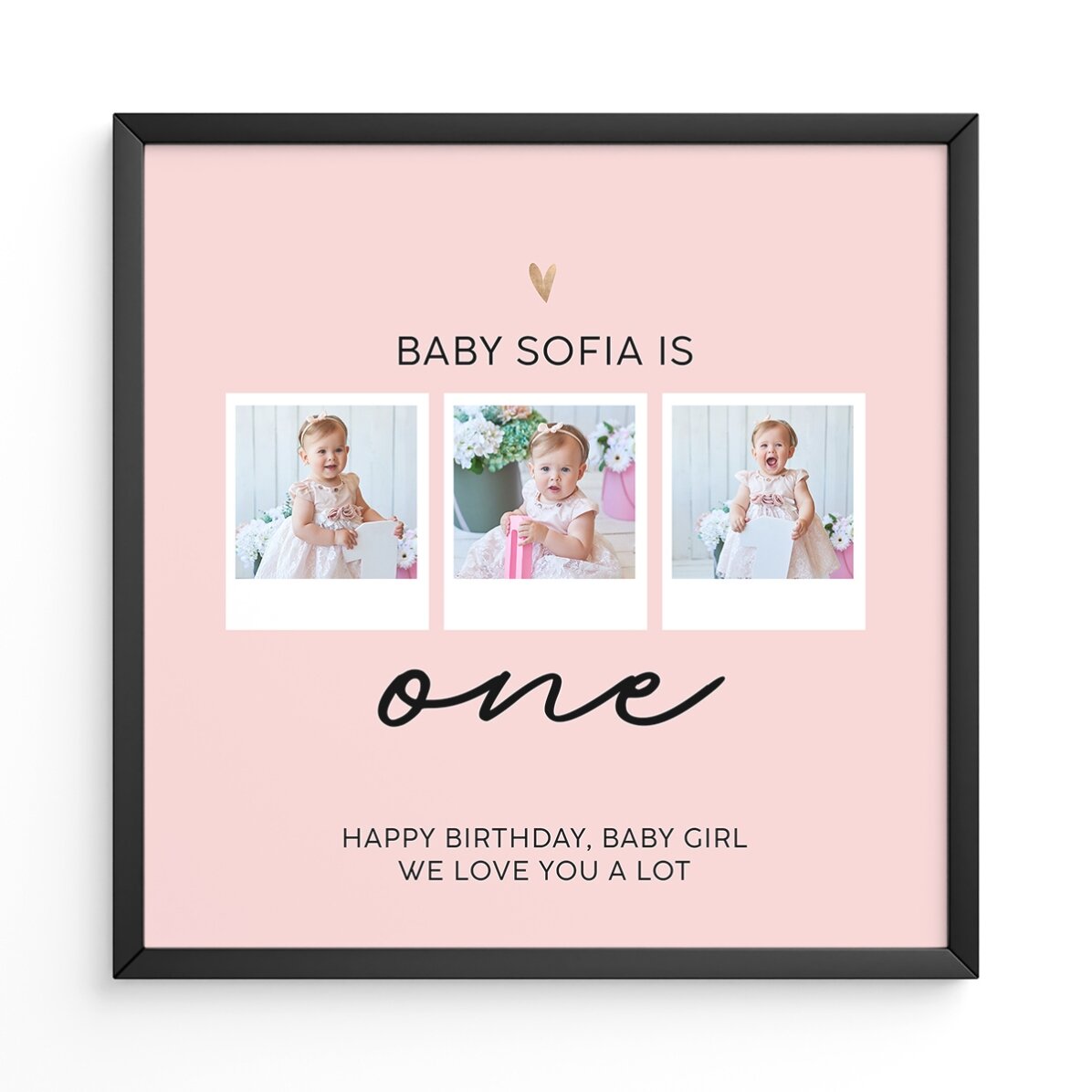 Tablou personalizat cu 3 poze și mesaj - Birthday baby