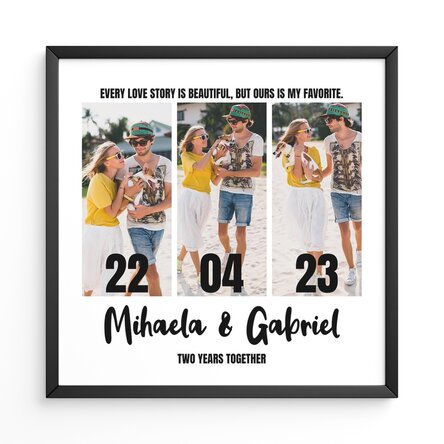 Tablou personalizat cu 3 poze și text - Our story