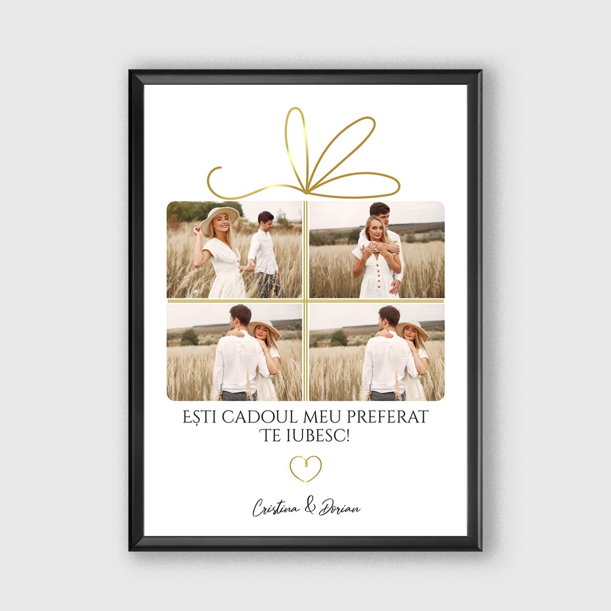 Tablou personalizat cu 4 poză și mesaj - Cadoul perfect