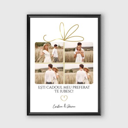 Tablou personalizat cu 4 poză și mesaj - Cadoul perfect