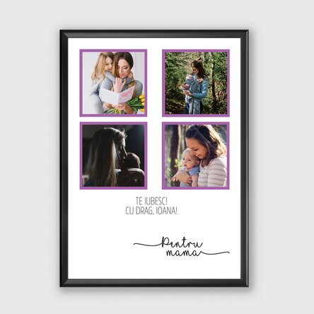 Tablou personalizat cu 4 poze și mesaj - Pentru mama