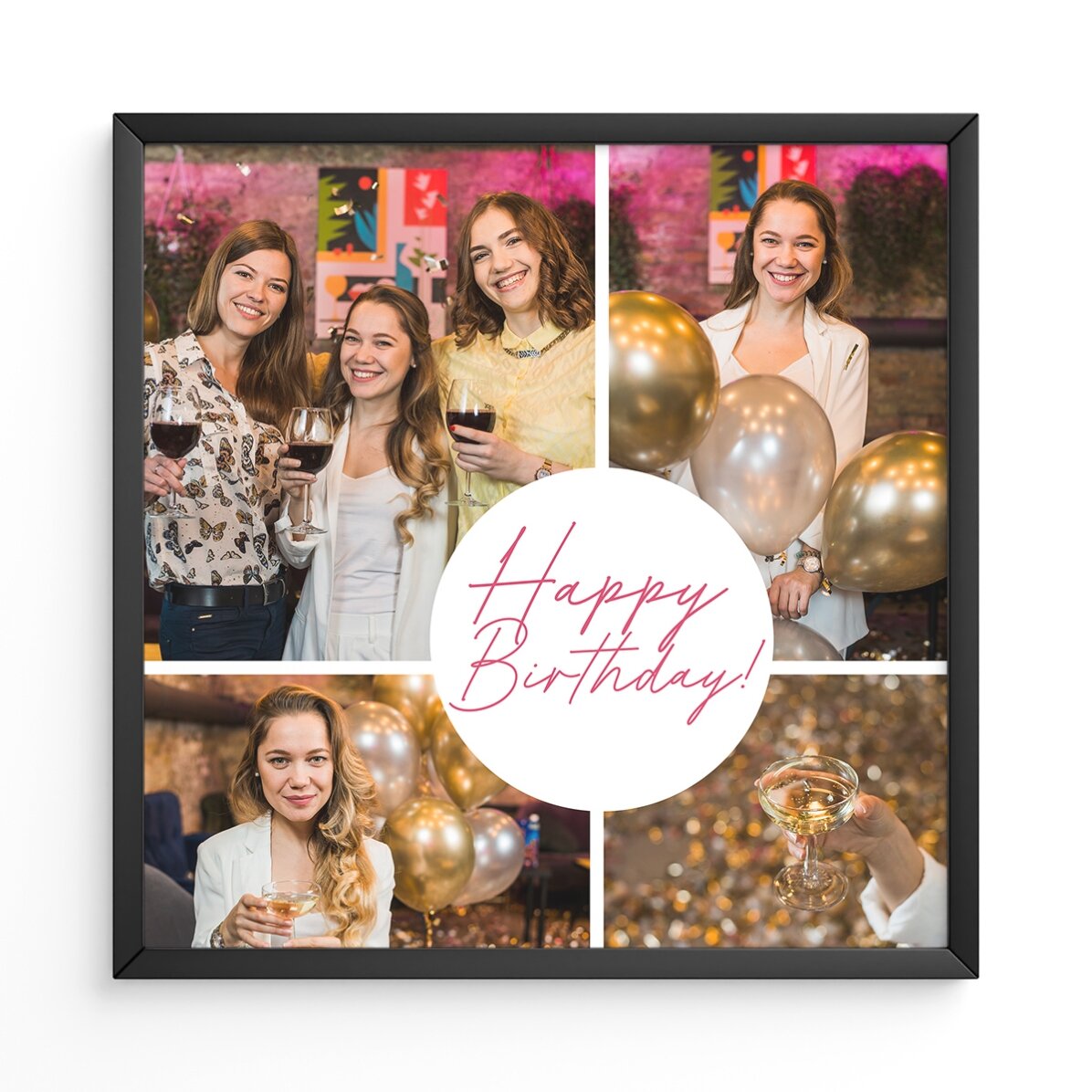 Tablou personalizat cu 4 poze și text - Happy Birthday