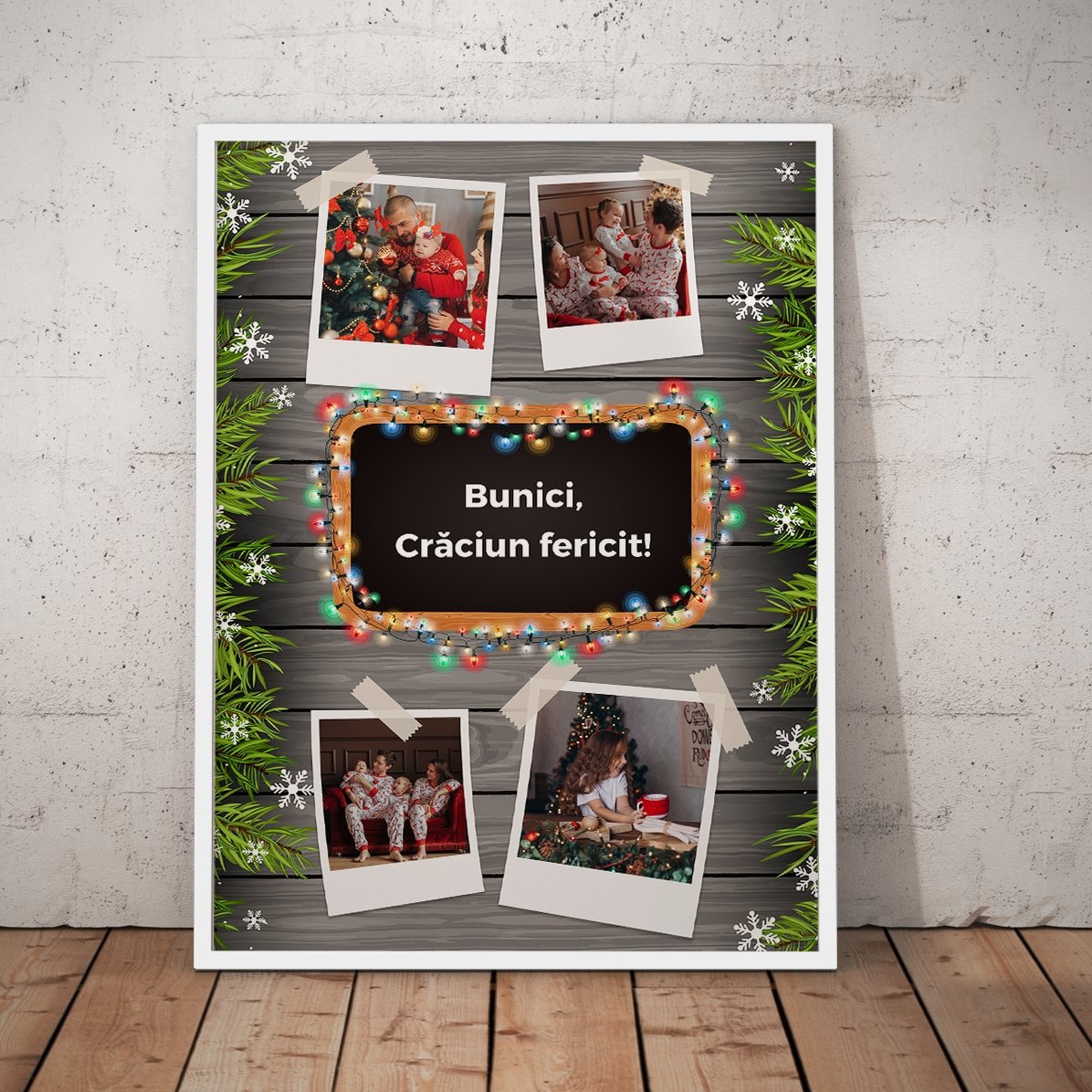 Tablou personalizat cu 4 poze și text - model de Crăciun