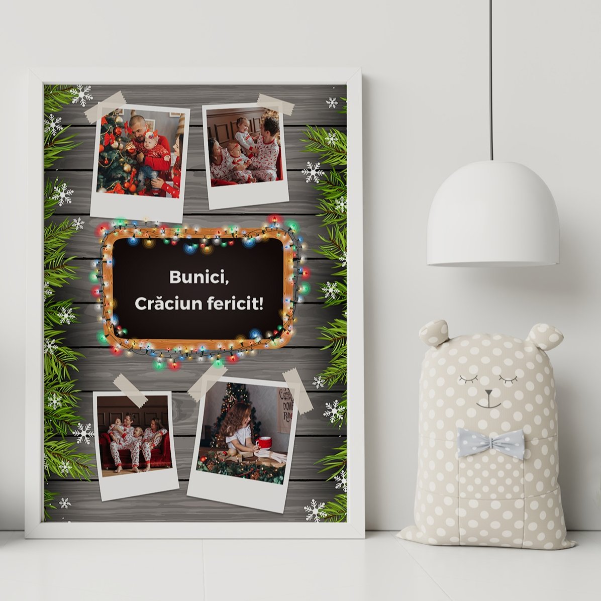 Tablou personalizat cu 4 poze și text - model de Crăciun