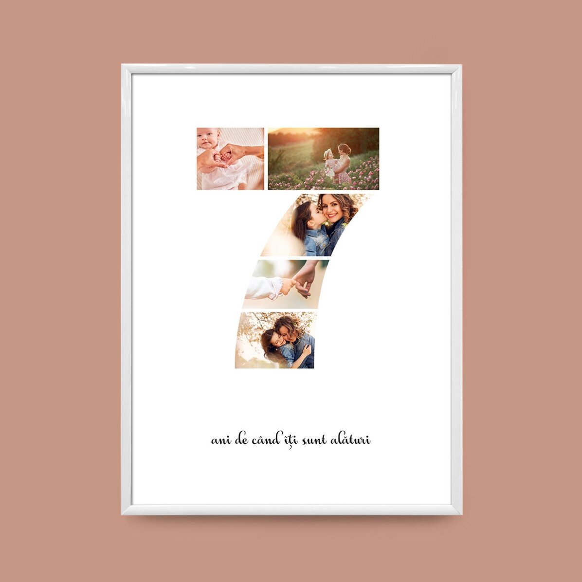 Personalised canvas with 5 photos, model number 7 and text message