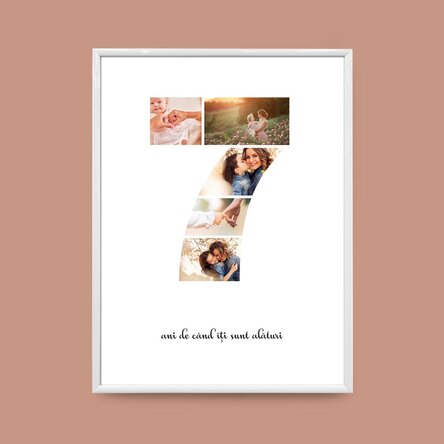 Personalised canvas with 5 photos, model number 7 and text message