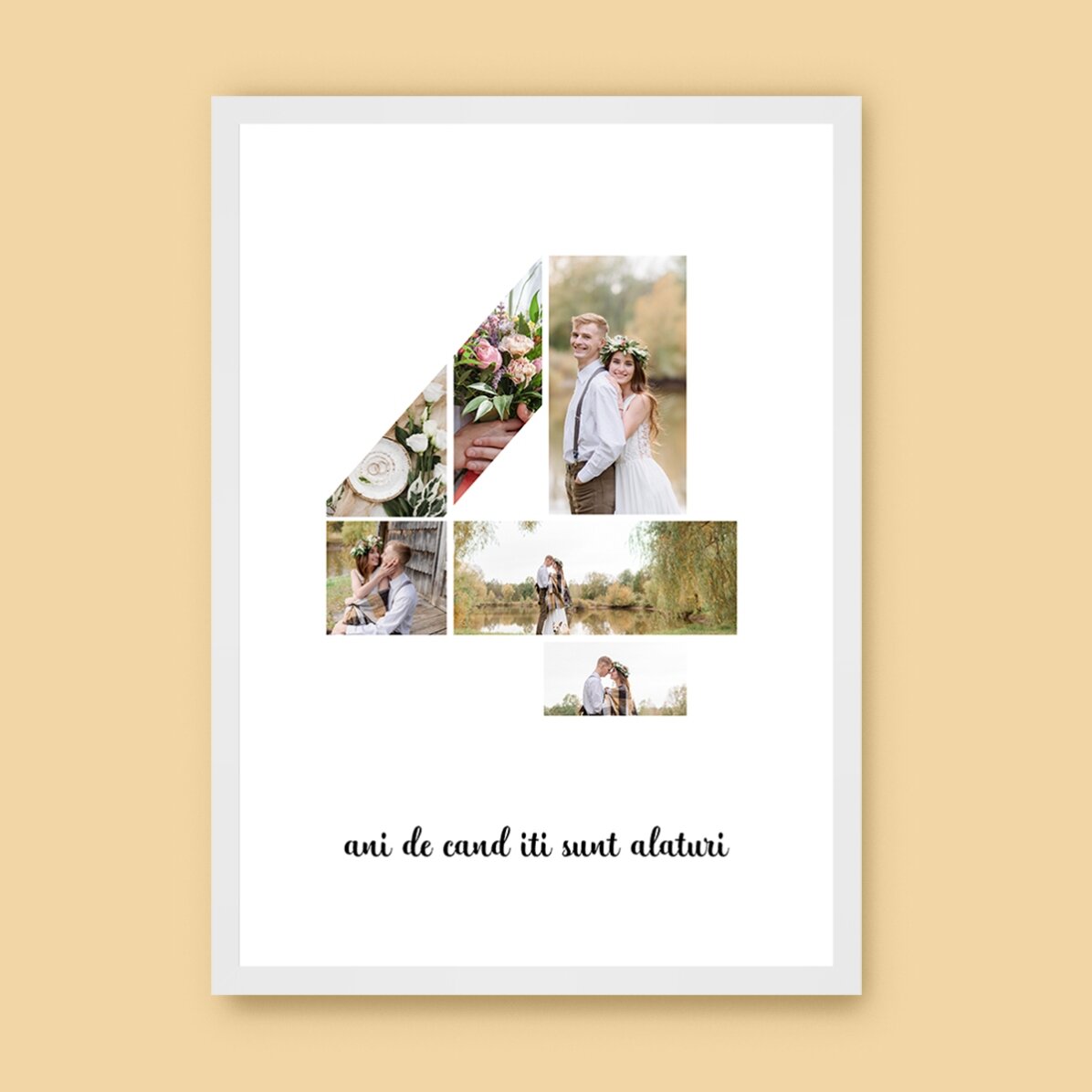 Personalised canvas with 6 photos, model number 4, and text message