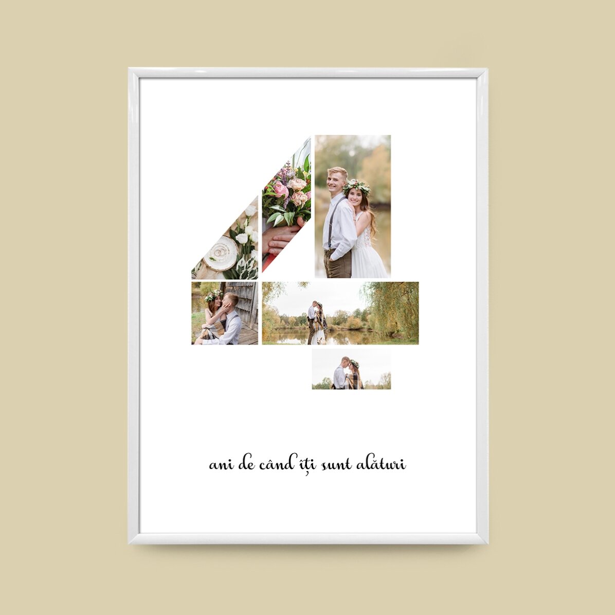 Personalised canvas with 6 photos, model number 4, and text message