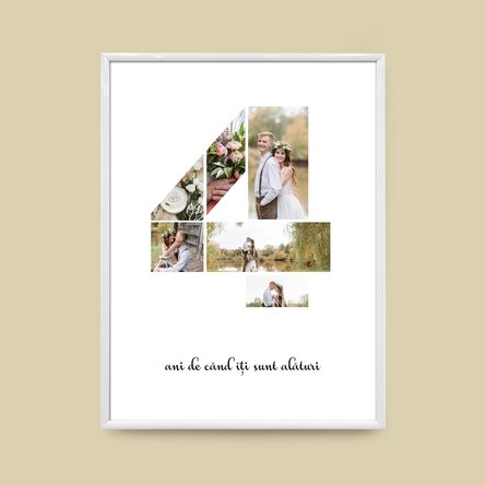 Personalised canvas with 6 photos, model number 4, and text message