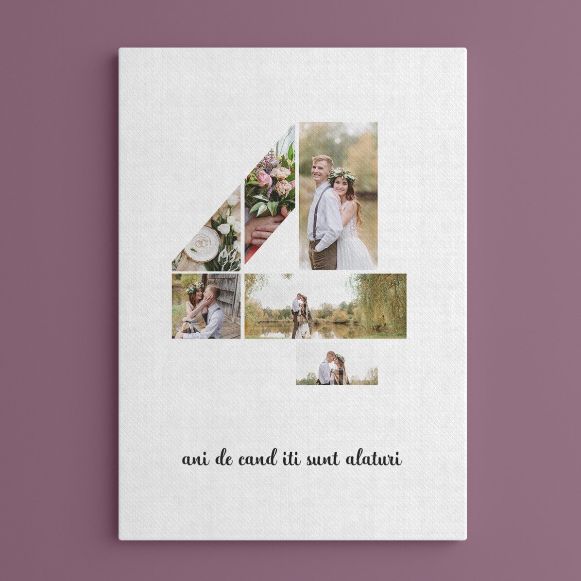 Personalised canvas with 6 photos, model number 4, and text message