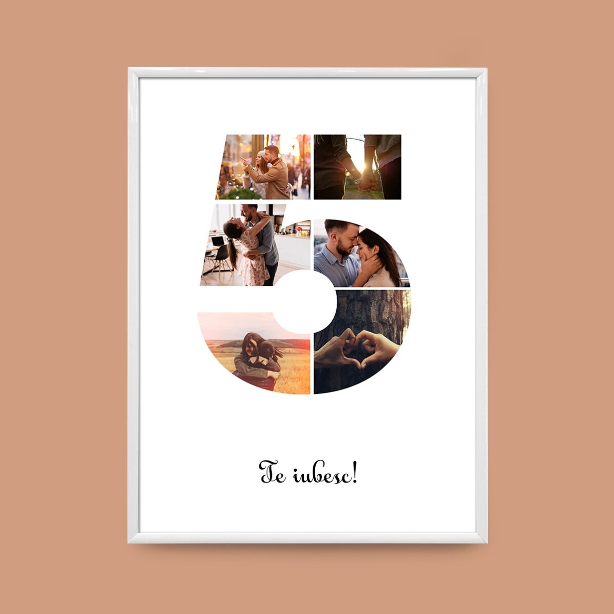 Personalised canvas with 6 photos, model number 5, and text message