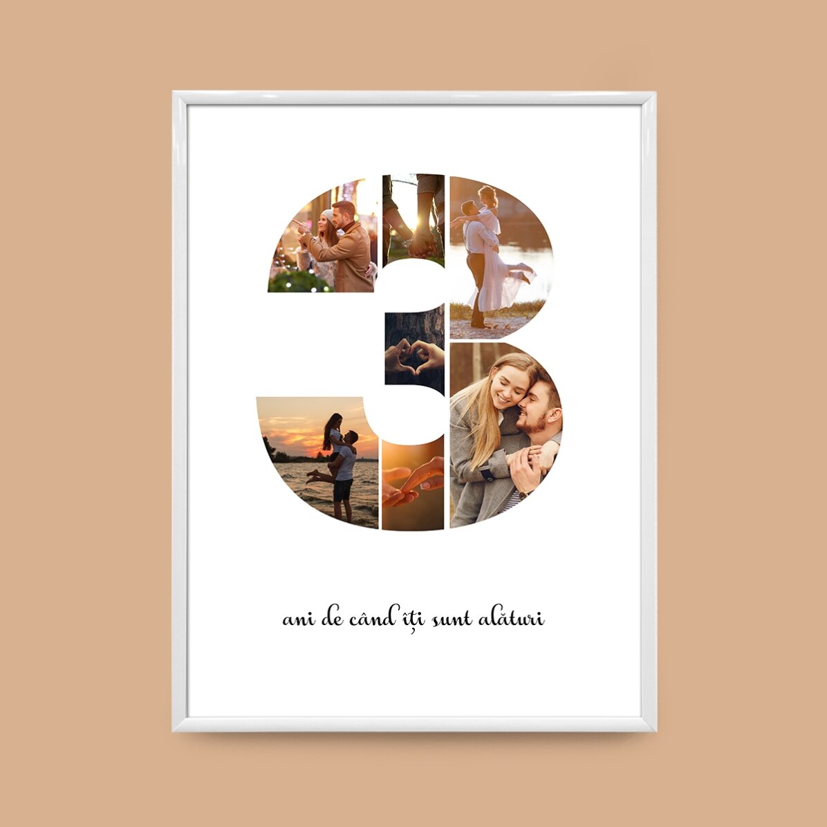 Personalised canvas with 7 photos, model number 3, and text message