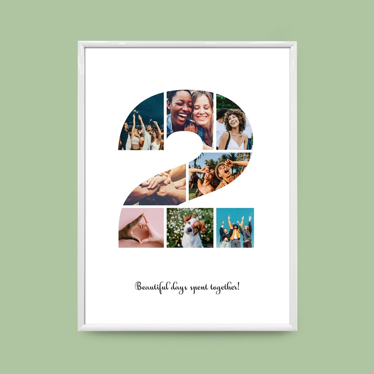 Personalised canvas with 8 photos, model number 2, and text message