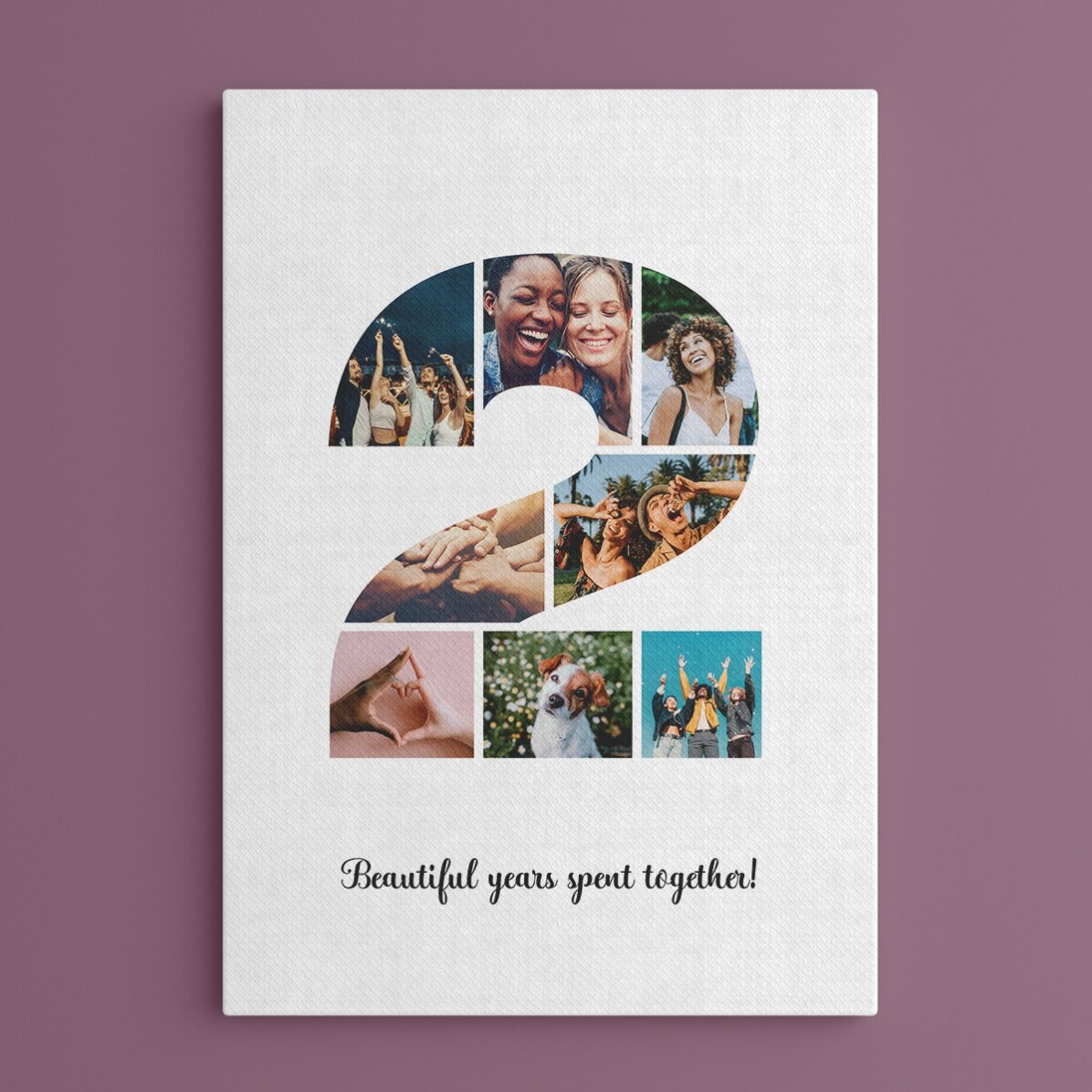 Personalised canvas with 8 photos, model number 2, and text message