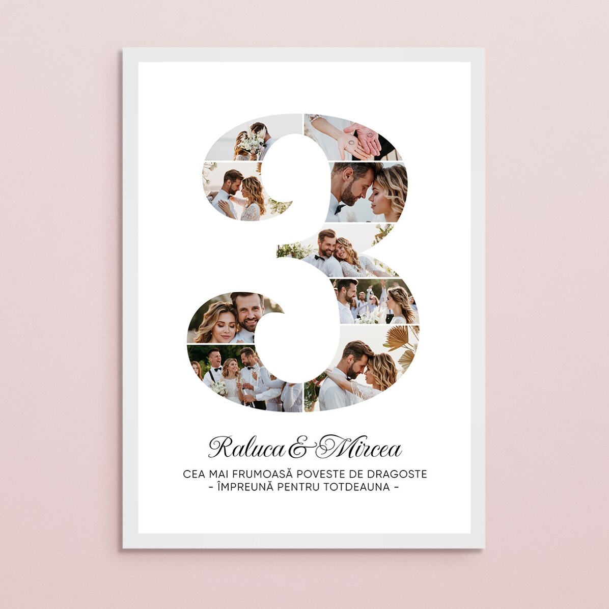 Tablou personalizat cu cifra 3, fotografii și mesaj - Aniversare relație