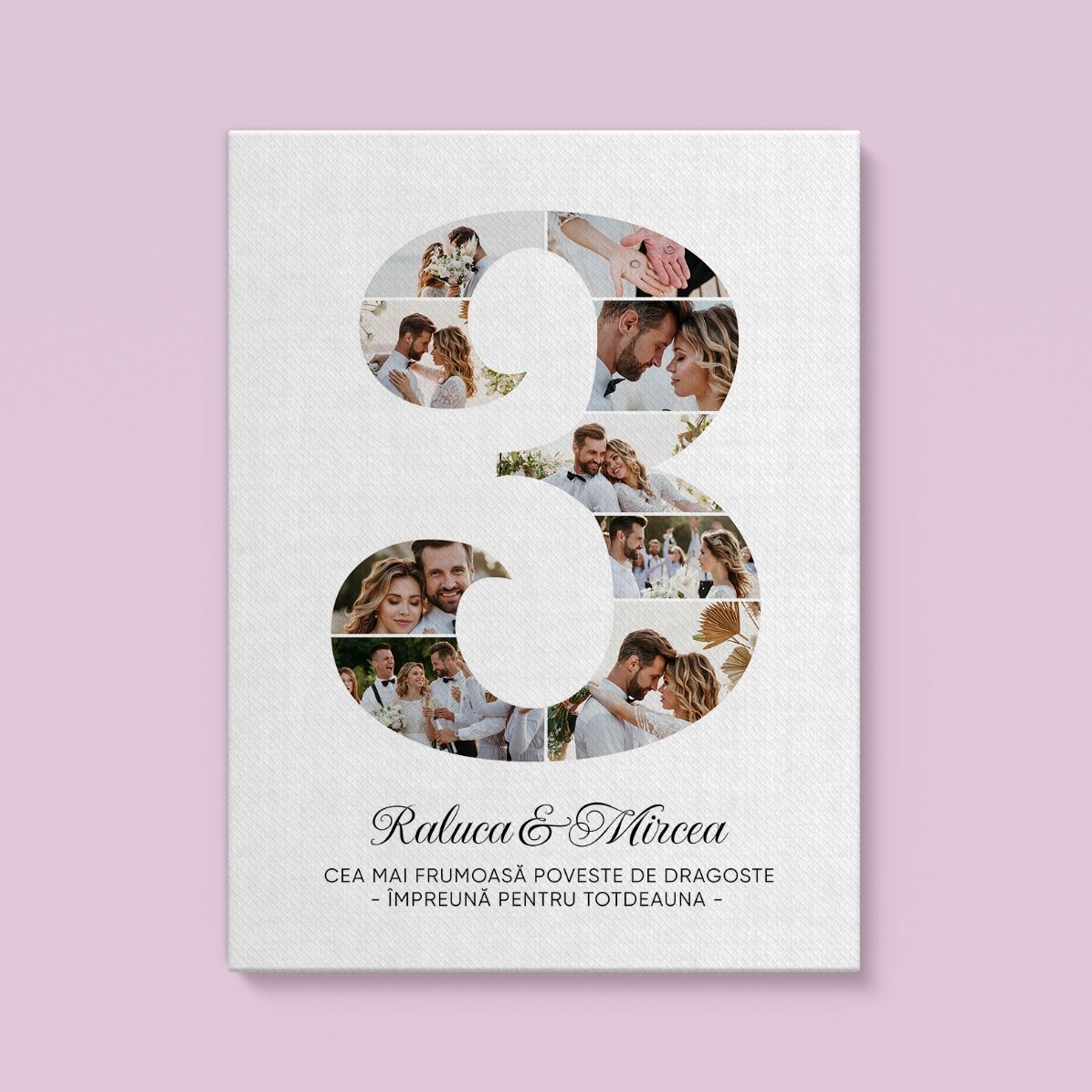 Tablou personalizat cu cifra 3, fotografii și mesaj - Aniversare relație