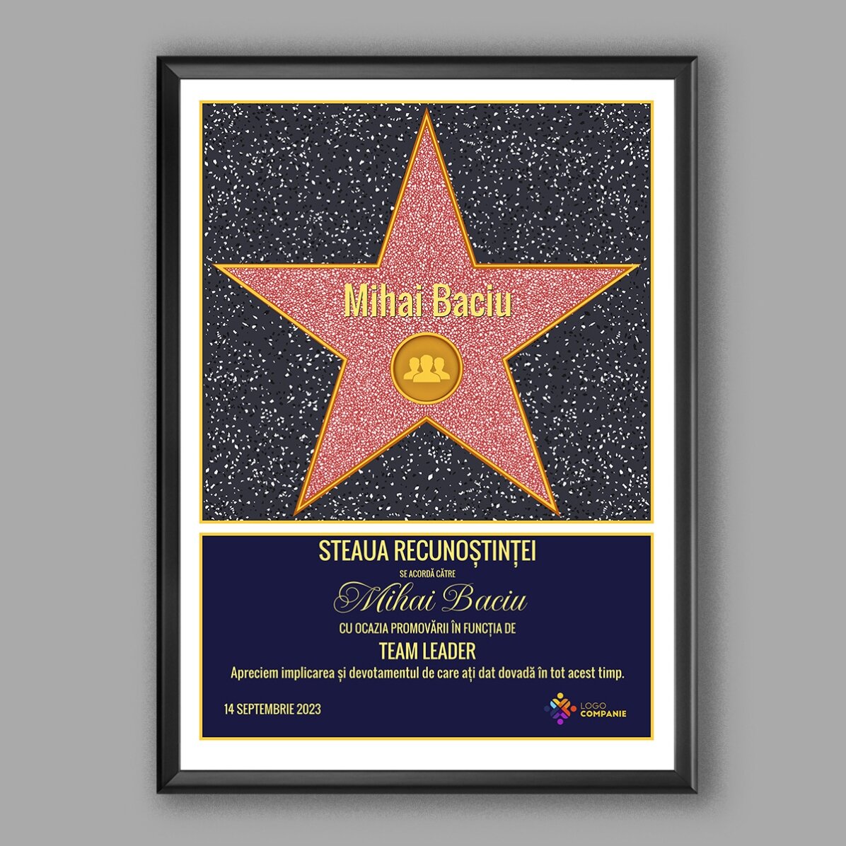 Tablou personalizat cu logo și text - Steaua recunoștinței