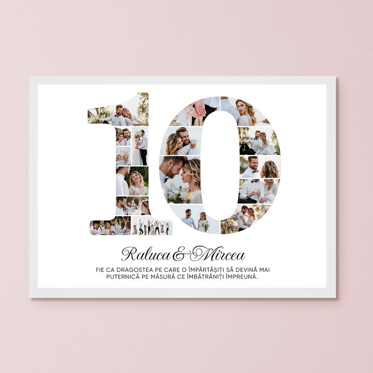 Personalised painting with the number 10, photos and message - Relationship anniversary